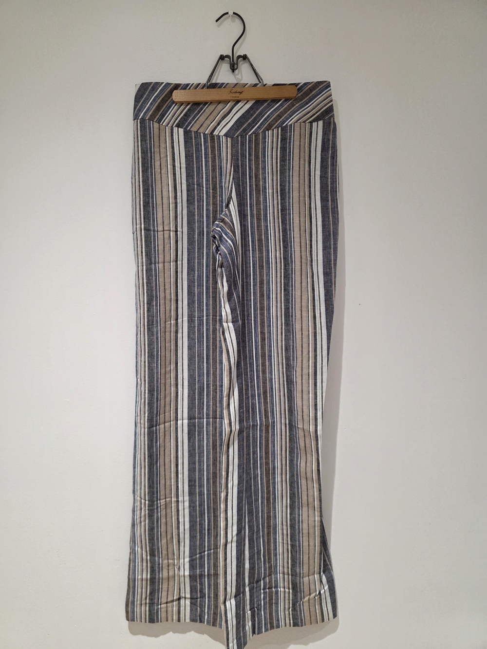 Striped Wide-Leg Pants in Navy, Beige & White